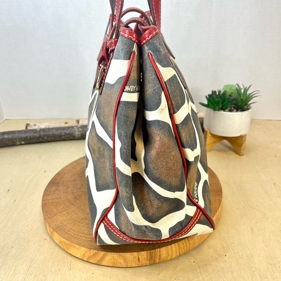Dooney & Bourke Giraffe Print Satchel – Red Leather Trim, Vintage Style - Picture 2 of 16